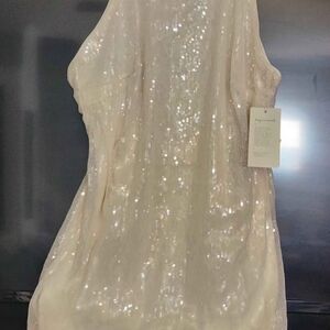 Sleeveless Sequin Shift Dress in Ivory Women's sz. M